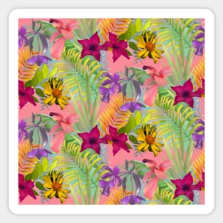 Elegant tropical flowers and leaves pattern floral illustration, pink tropical pattern over a Sticker